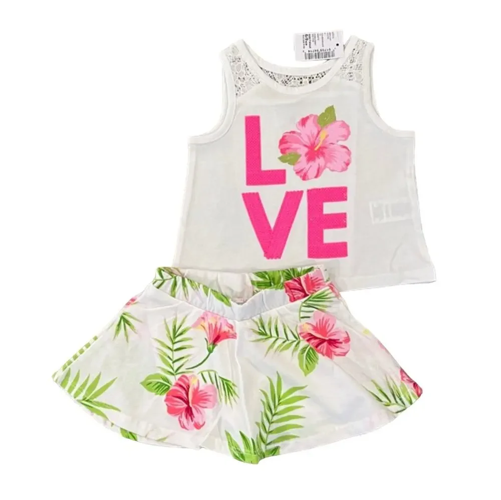 NWT Children's Place White Lace & Sequin Floral LOVE Tank & Skort Outfit - 6-9M